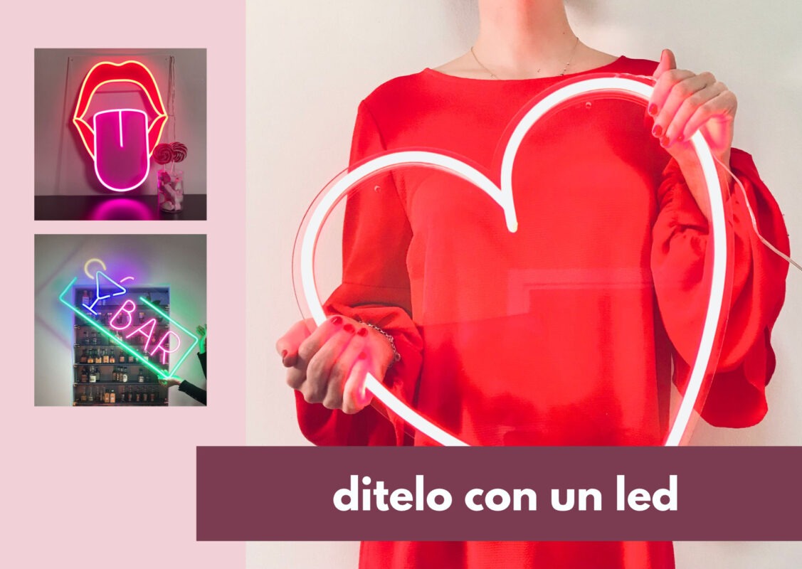 Scritta LED "bar", insegna luminosa bocca, insegna luminosa cuore